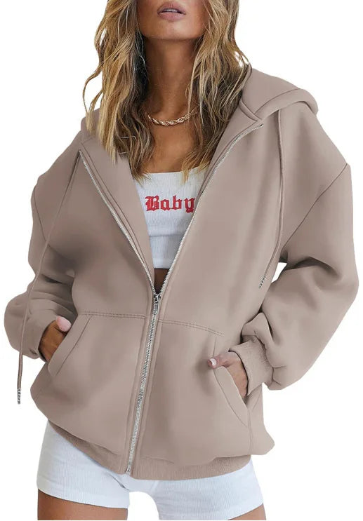 Damen Hoodie Zip-Up Sweatshirt