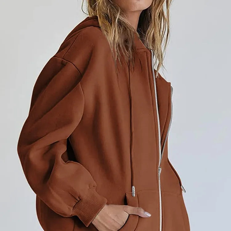 Damen Hoodie Zip-Up Sweatshirt