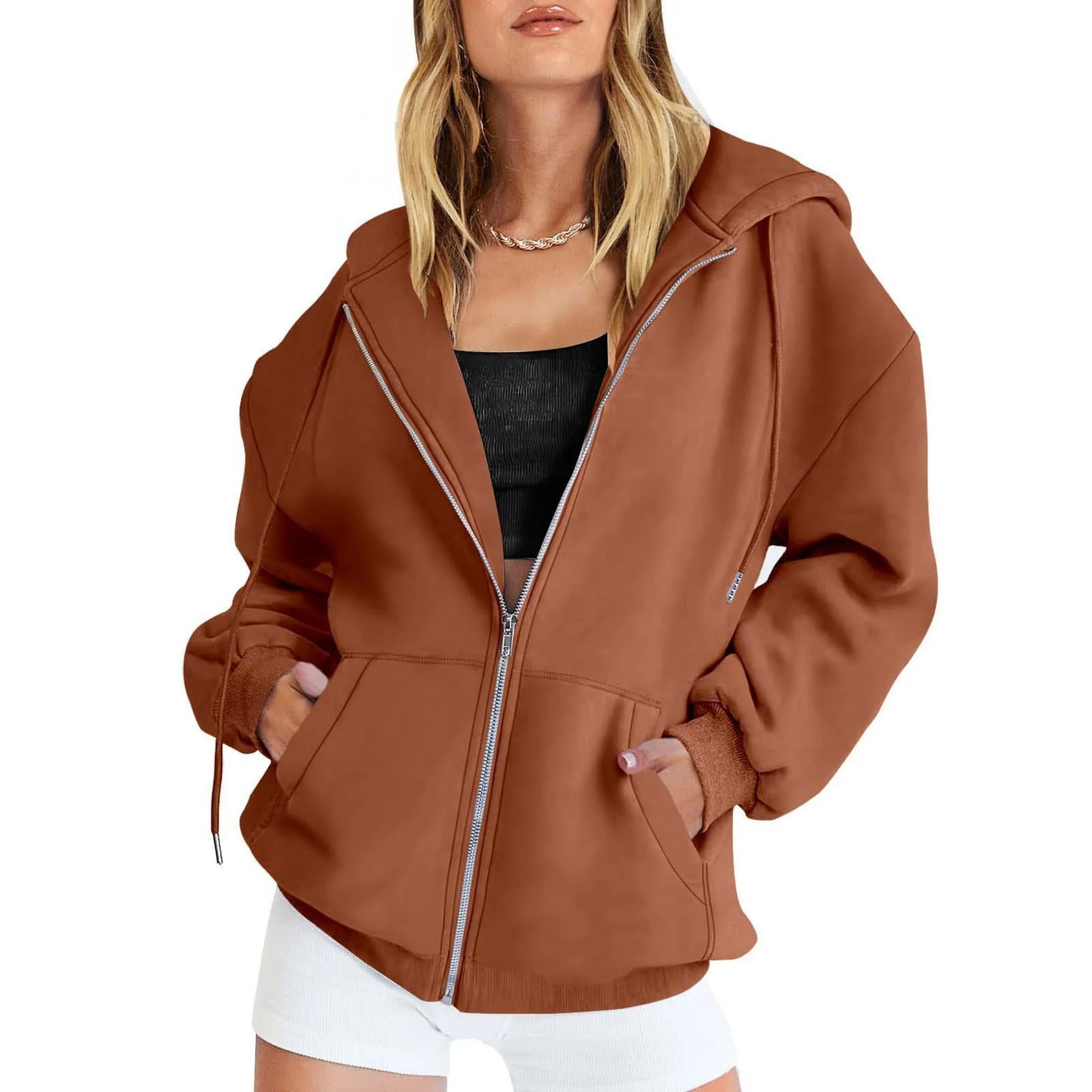Damen Hoodie Zip-Up Sweatshirt