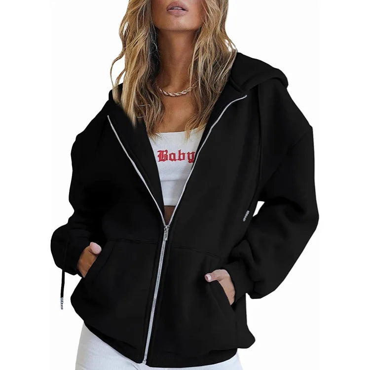 Damen Hoodie Zip-Up Sweatshirt