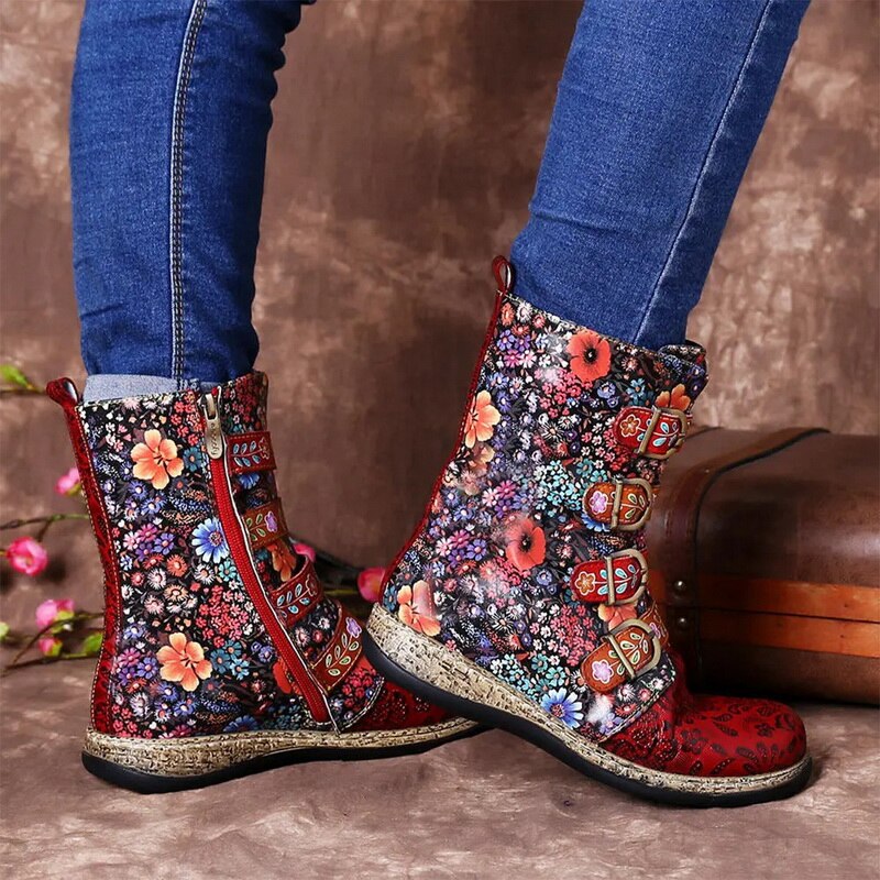 Evelien | Grakosystiefel mit Retro-Metall und Schnallenverzierung