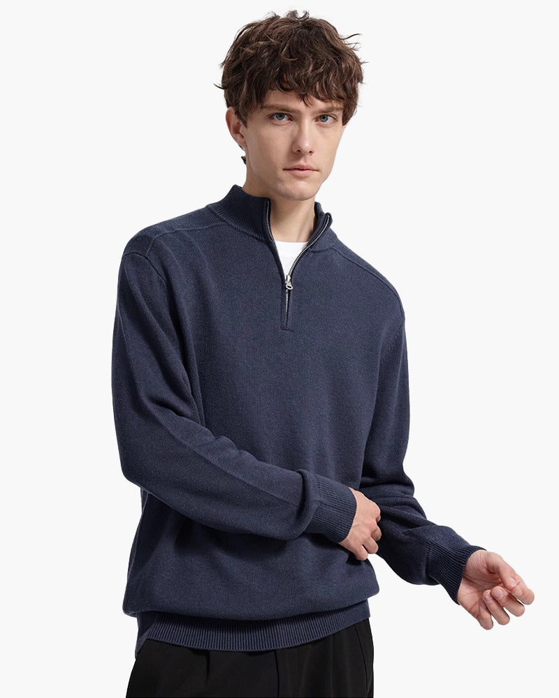 Half-length pullover made of merino wool with zipper