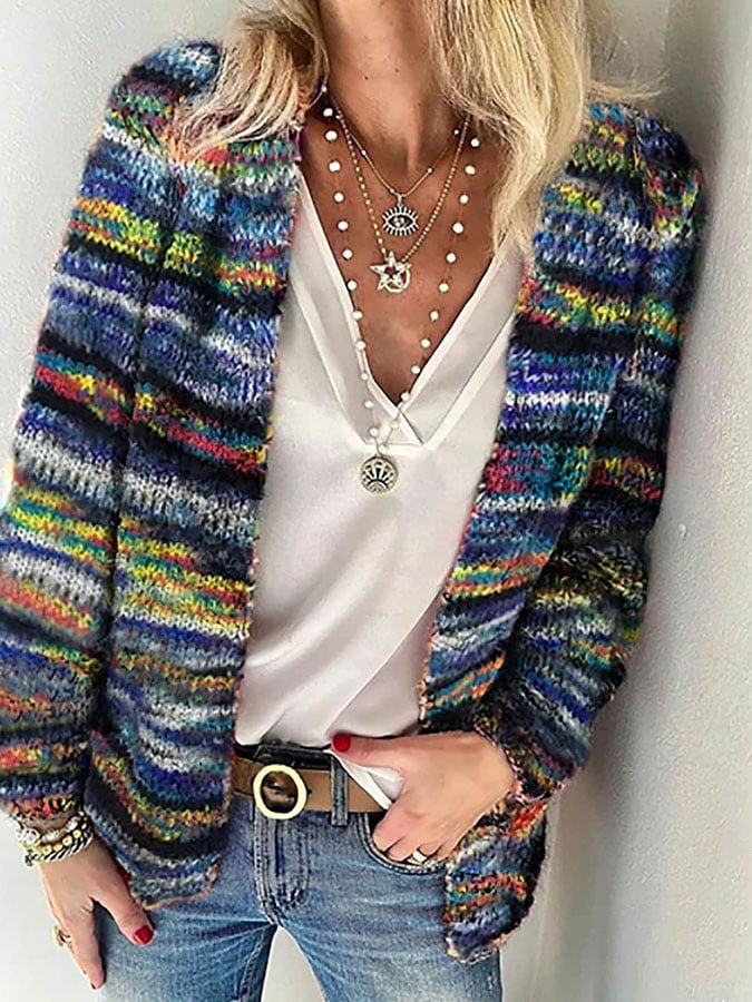 Handgefertigtes, farbenfrohes Damenstrickjacke – Elegantes und bequemes Frühlingskleidungsstück