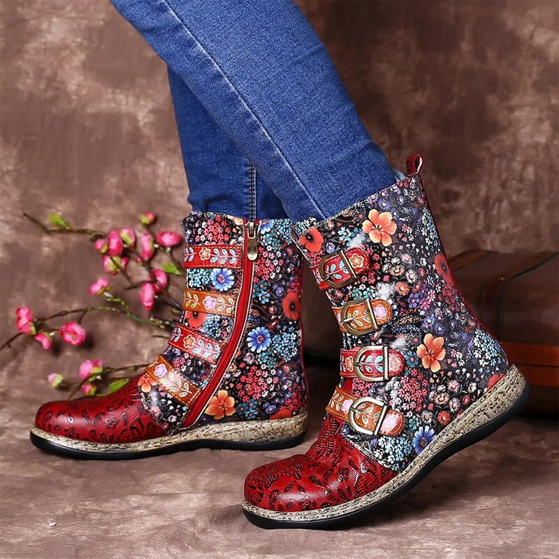 Evelien | Grakosystiefel mit Retro-Metall und Schnallenverzierung
