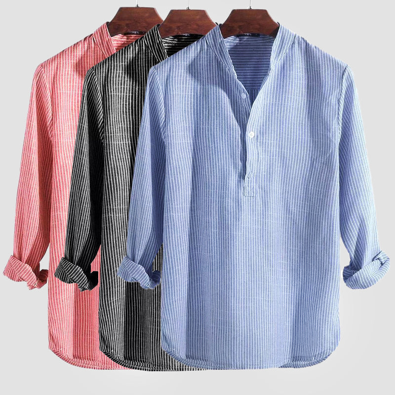Henley | Herren Shirt aus Baumwoll-Leinen-Mix