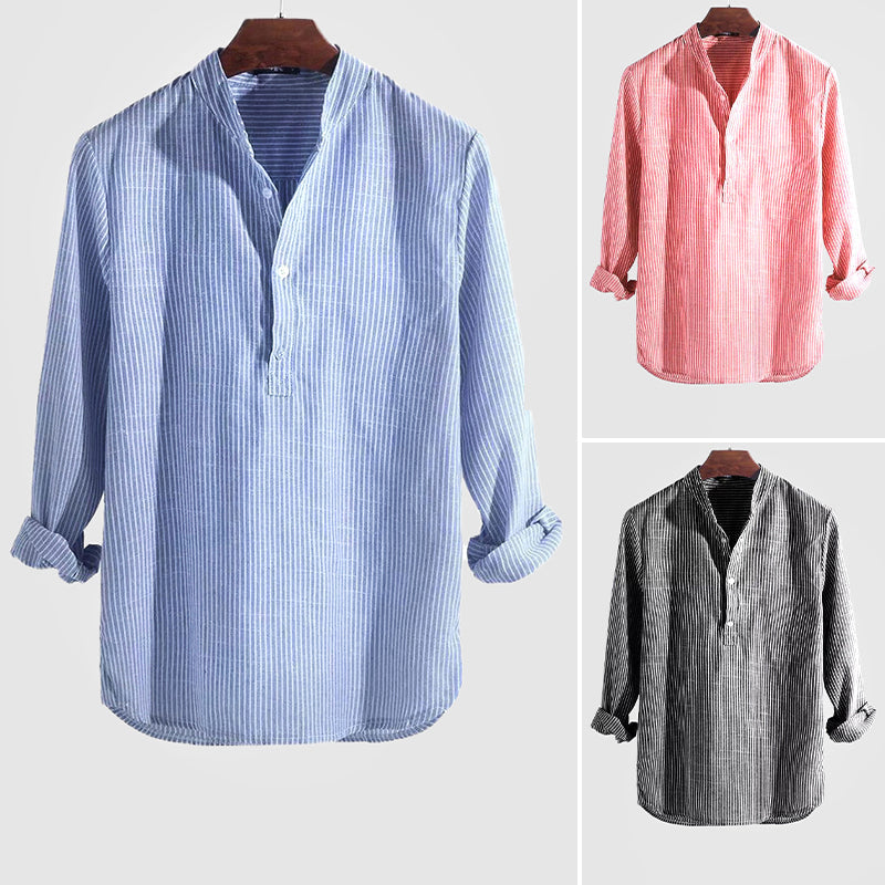 Henley | Herren Shirt aus Baumwoll-Leinen-Mix