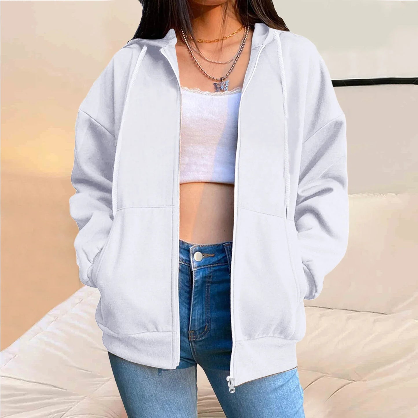 Oversized Kapuzenjacke mit Reißverschluss