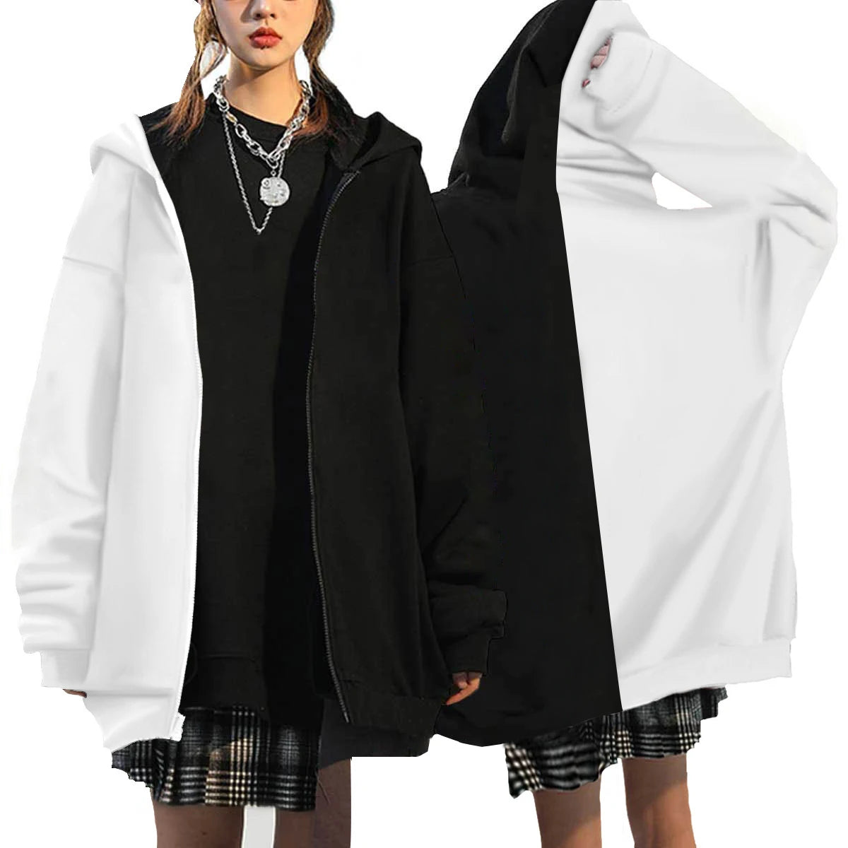 Oversized Kapuzenjacke mit Reißverschluss