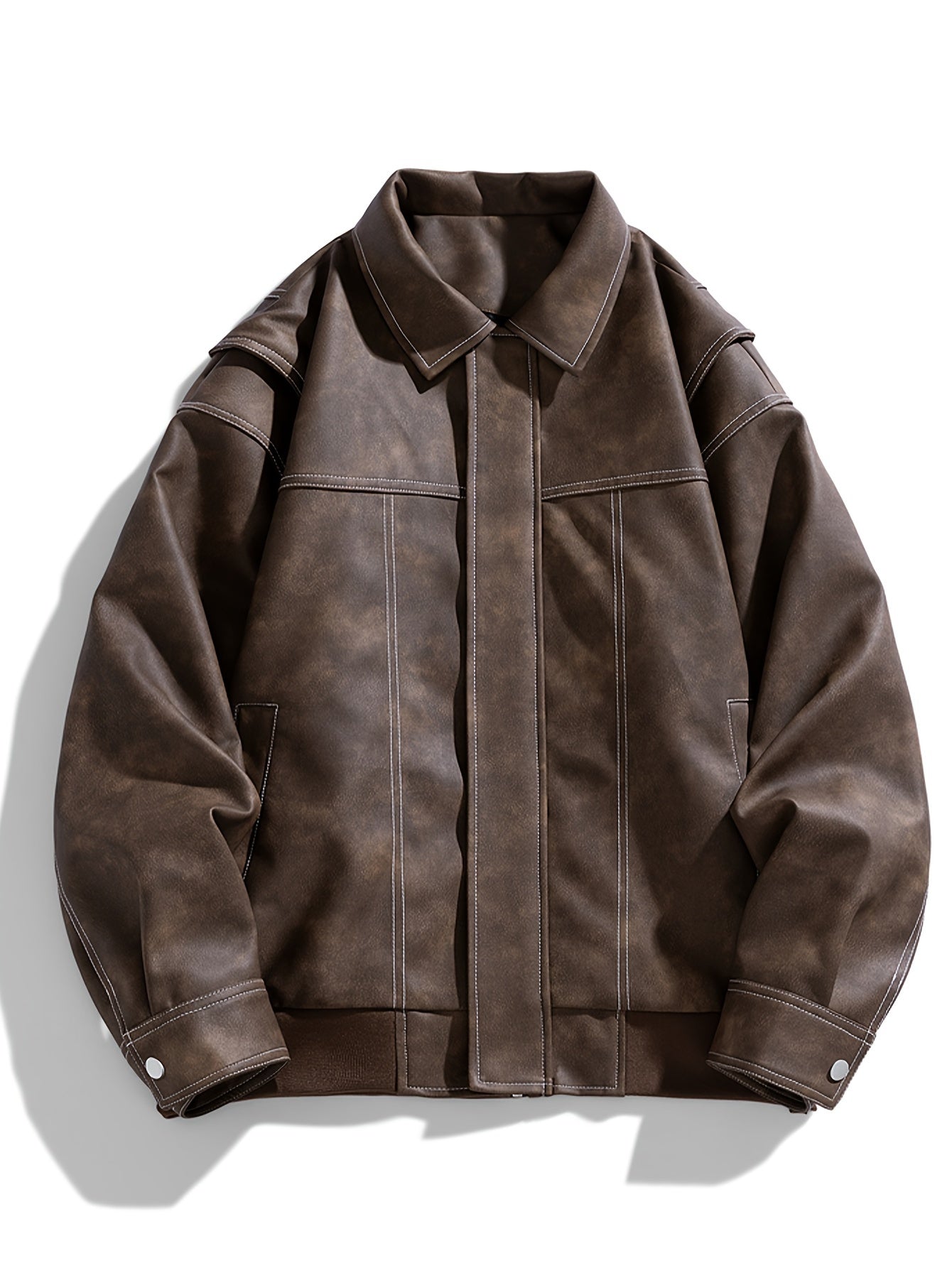 Herren Kunstlederjacke mit Klappkragen und Taschen