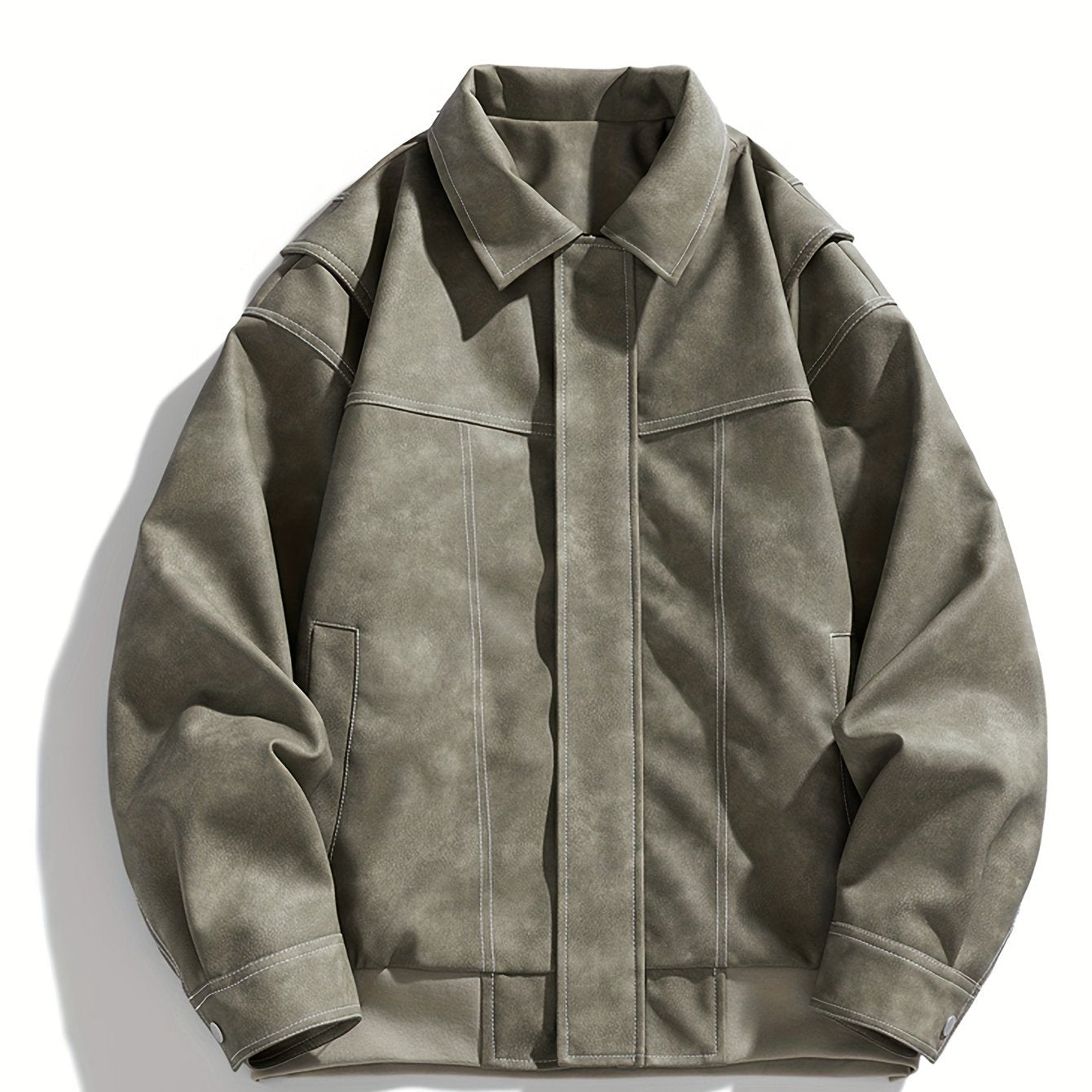 Herren Kunstlederjacke mit Klappkragen und Taschen