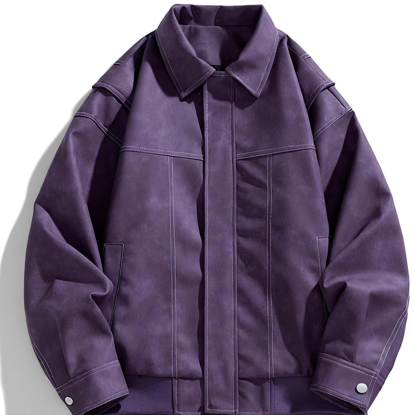 Herren Kunstlederjacke mit Klappkragen und Taschen
