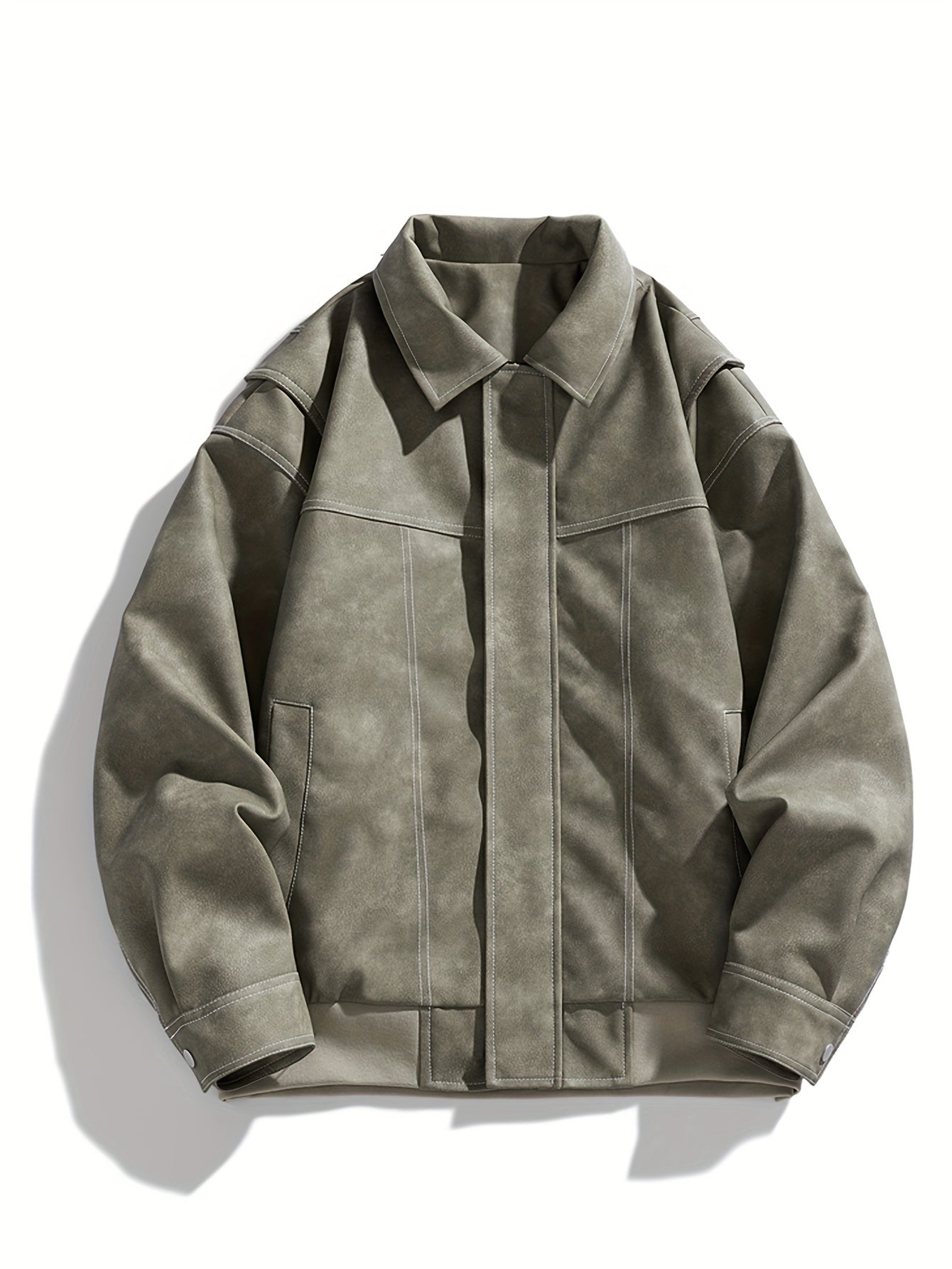 Herren Kunstlederjacke mit Klappkragen und Taschen