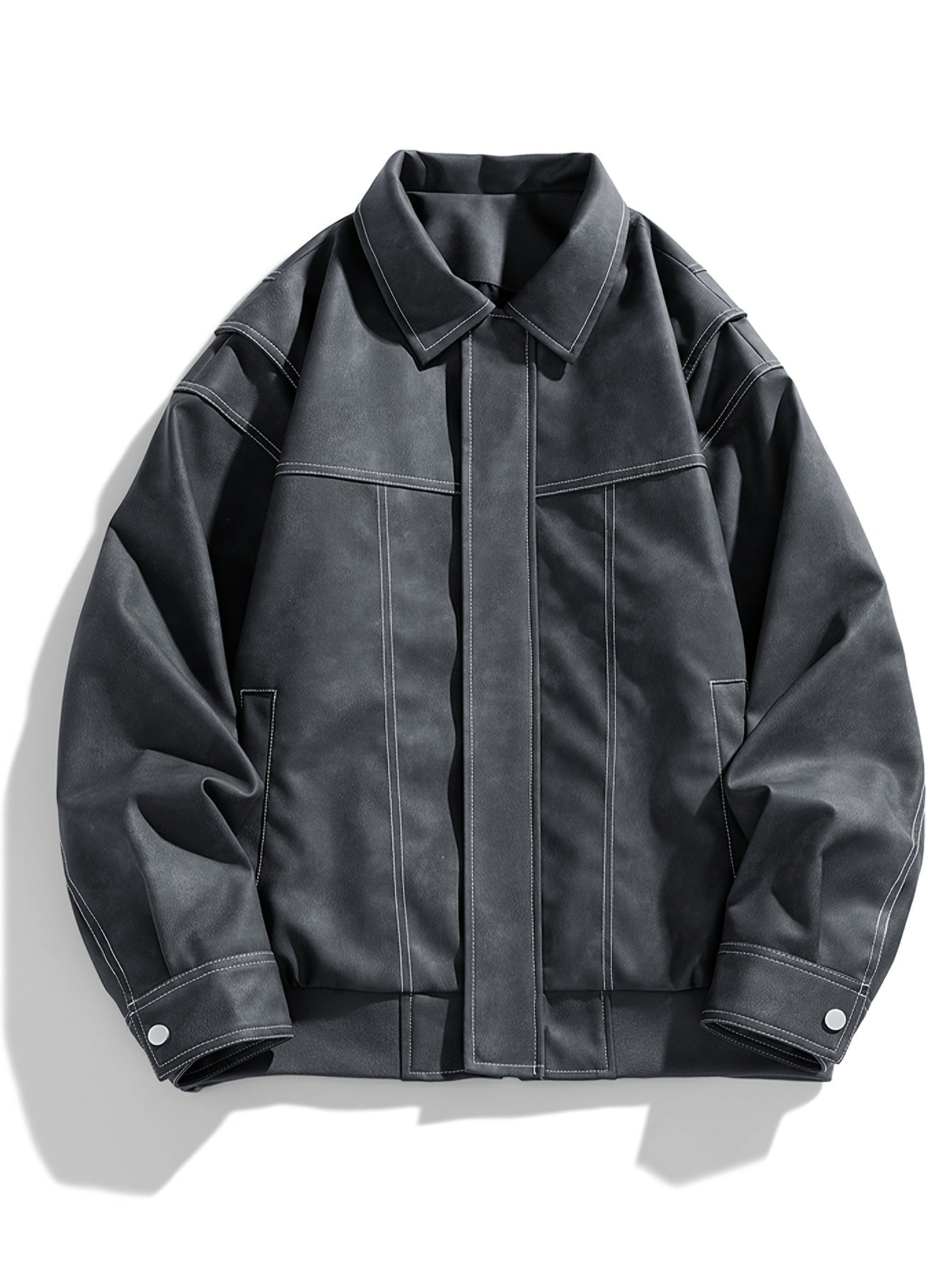 Herren Kunstlederjacke mit Klappkragen und Taschen