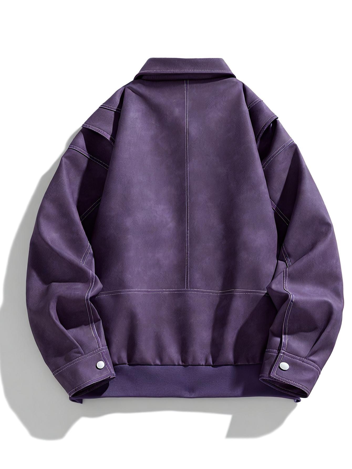 Herren Kunstlederjacke mit Klappkragen und Taschen