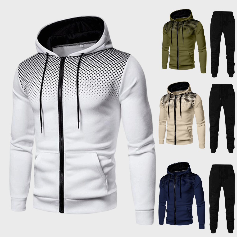 Herren Trainingsanzug Set mit Kapuzenjacke und Reißverschluss