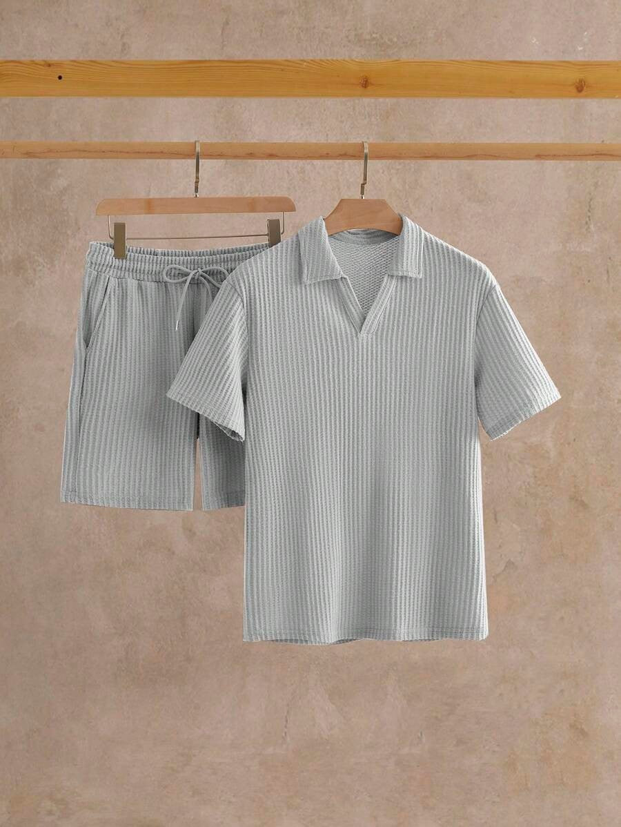 Herren V-Ausschnitt Poloshirt und Shorts Set