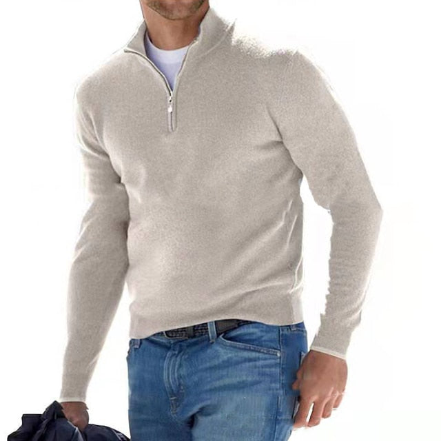 Men's V-neck Sweater made of Faux Merino Wool with Zipper – Comfortable Casual Wear in Various Sizes