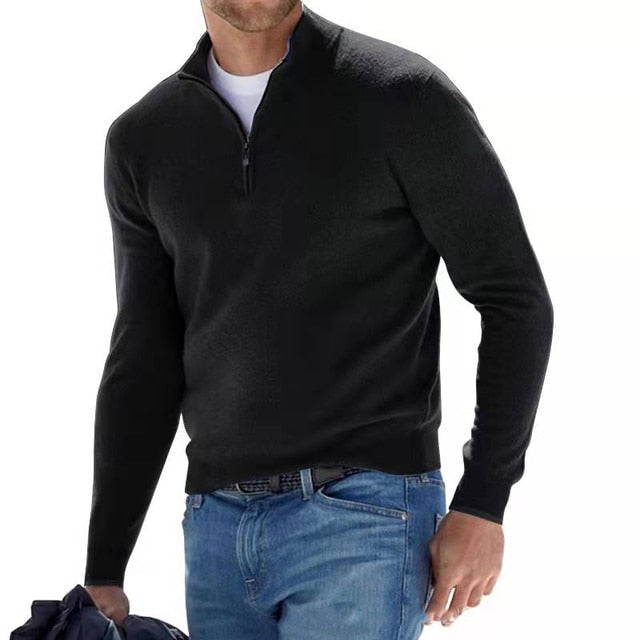 Men's V-neck Sweater made of Faux Merino Wool with Zipper – Comfortable Casual Wear in Various Sizes
