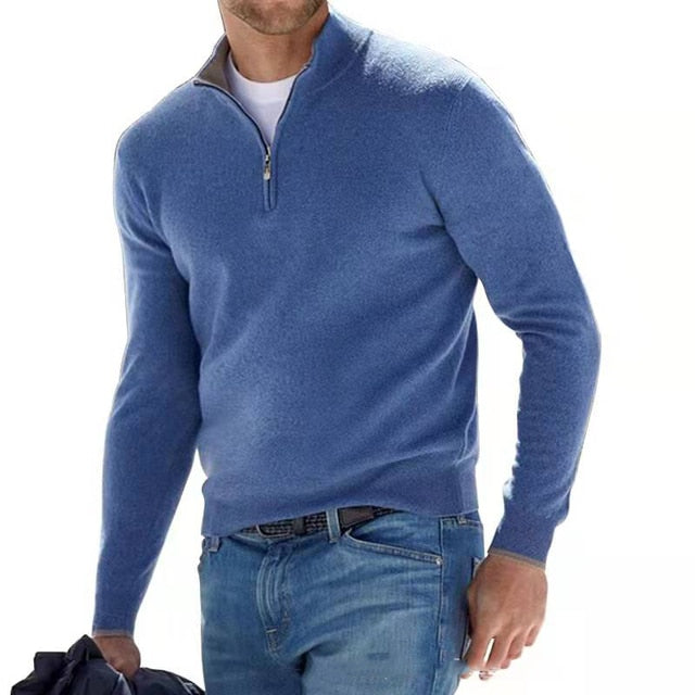 Men's V-neck Sweater made of Faux Merino Wool with Zipper – Comfortable Casual Wear in Various Sizes