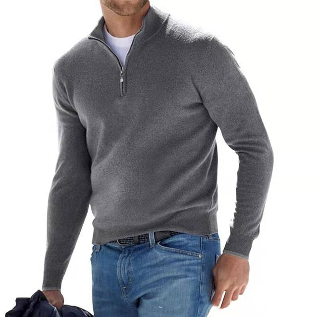 Men's V-neck Sweater made of Faux Merino Wool with Zipper – Comfortable Casual Wear in Various Sizes