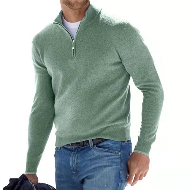 Men's V-neck Sweater made of Faux Merino Wool with Zipper – Comfortable Casual Wear in Various Sizes