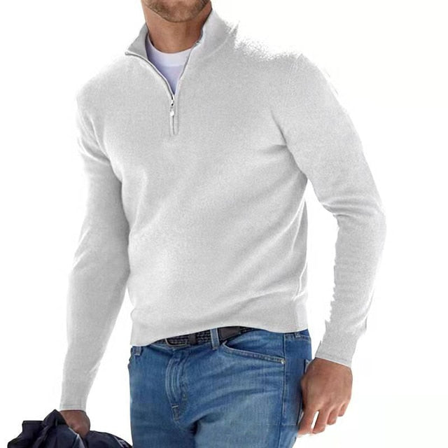 Men's V-neck Sweater made of Faux Merino Wool with Zipper – Comfortable Casual Wear in Various Sizes