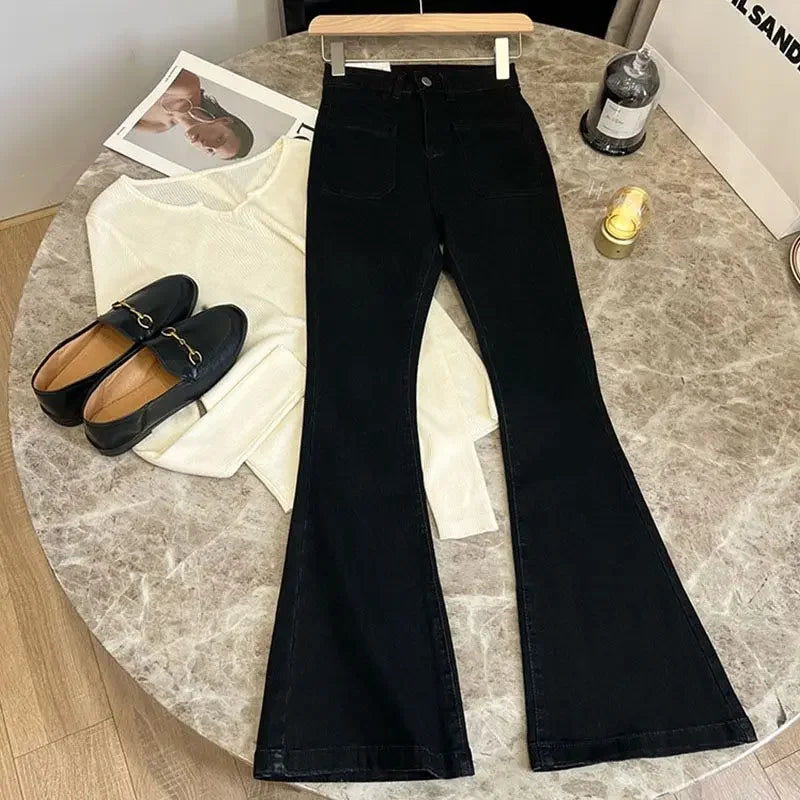 Hochtaillierte Damen Jeans mit Weitem Bein