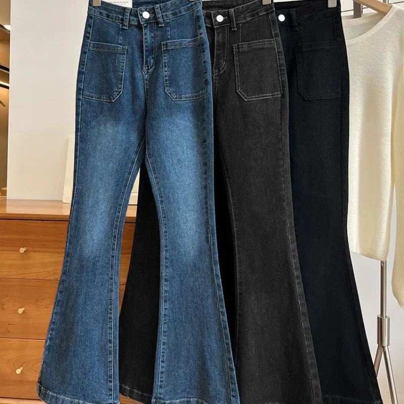 Hochtaillierte Damen Jeans mit Weitem Bein