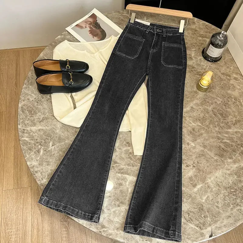 Hochtaillierte Damen Jeans mit Weitem Bein