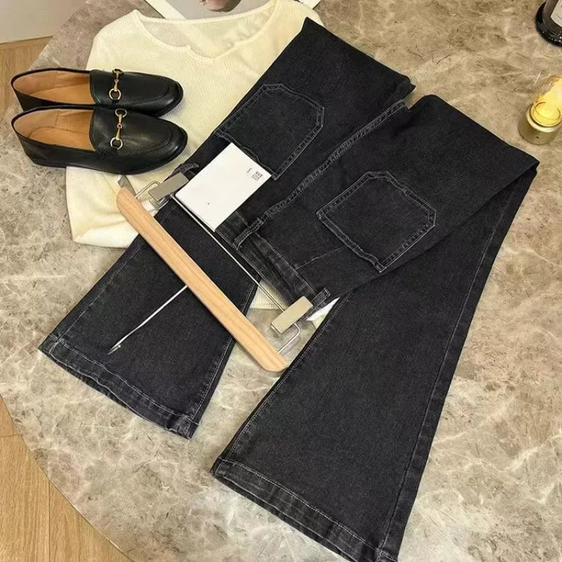 Hochtaillierte Damen Jeans mit Weitem Bein