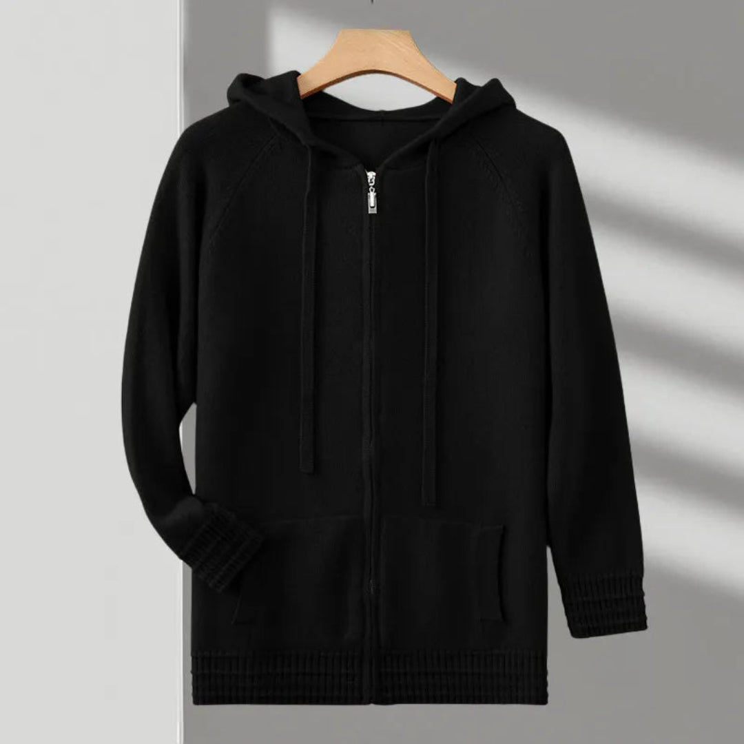 Kashmir-hoodie med huva och dragkedja