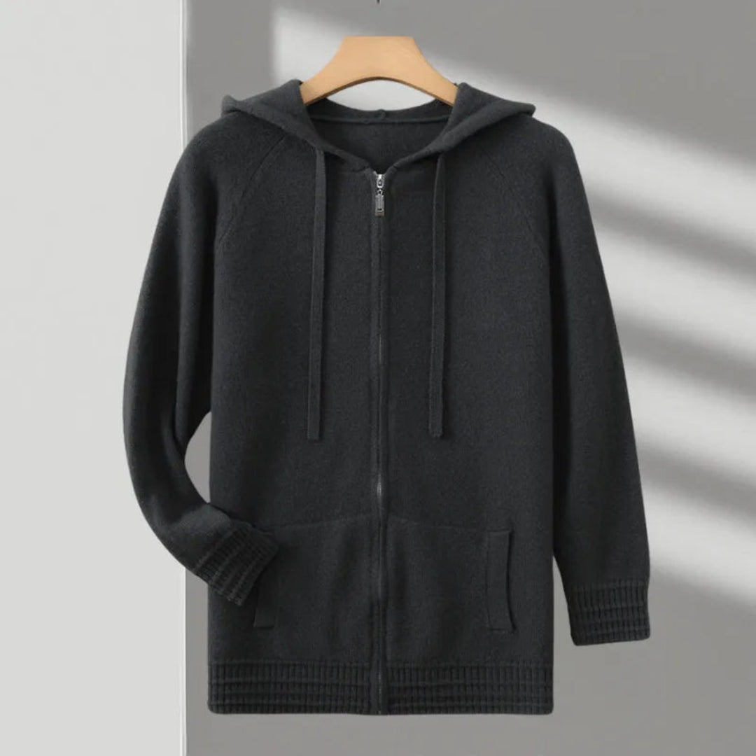 Kashmir-hoodie med huva och dragkedja