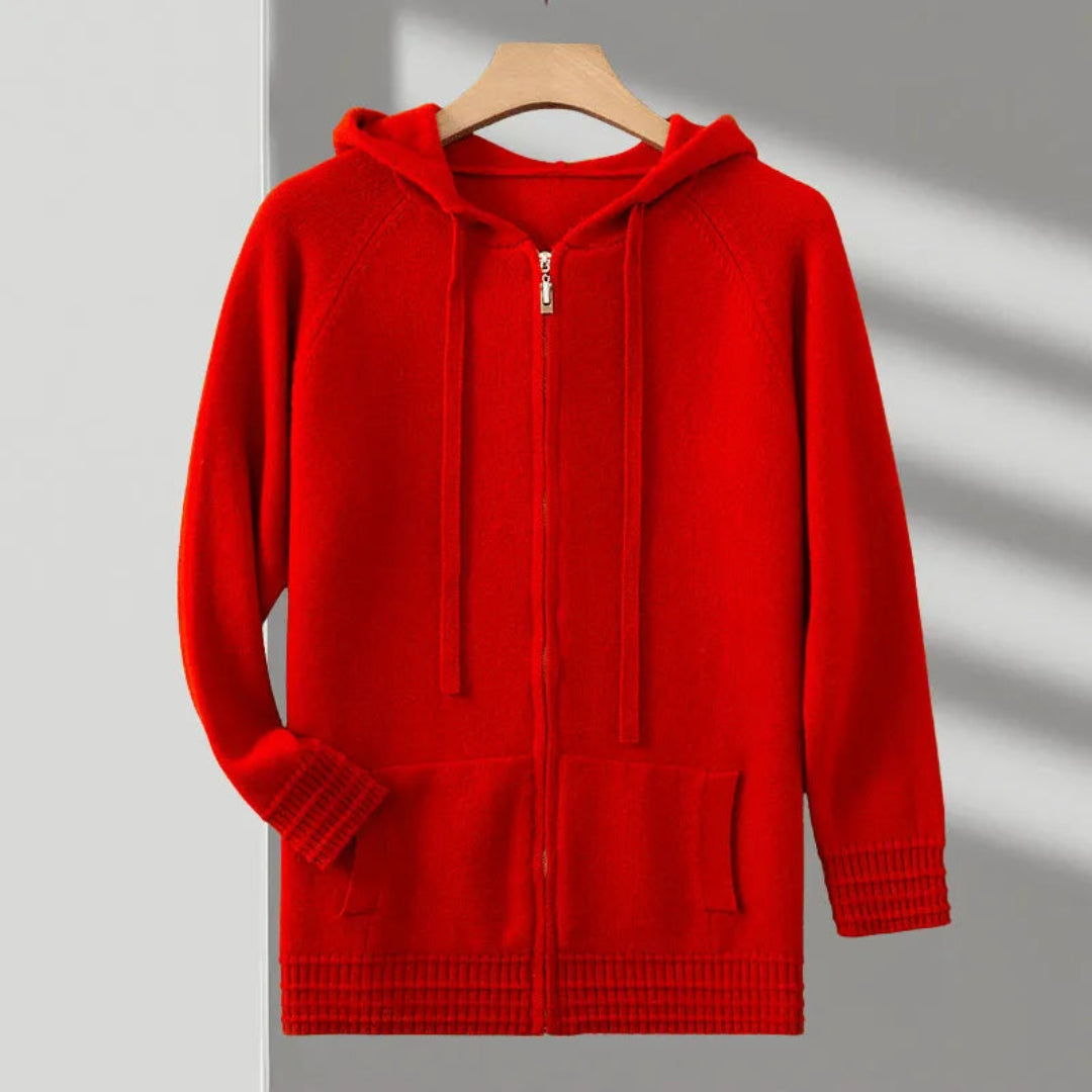 Kashmir-hoodie med huva och dragkedja