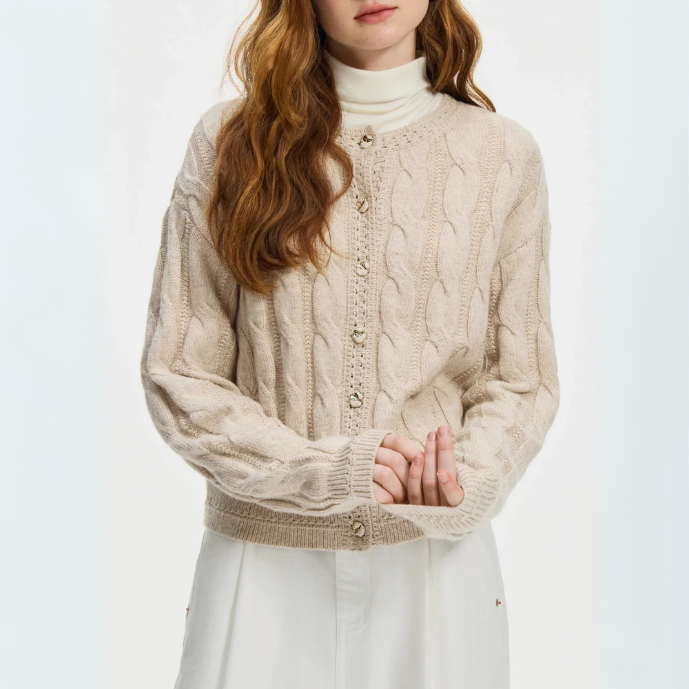Classic cardigan women with cable pattern