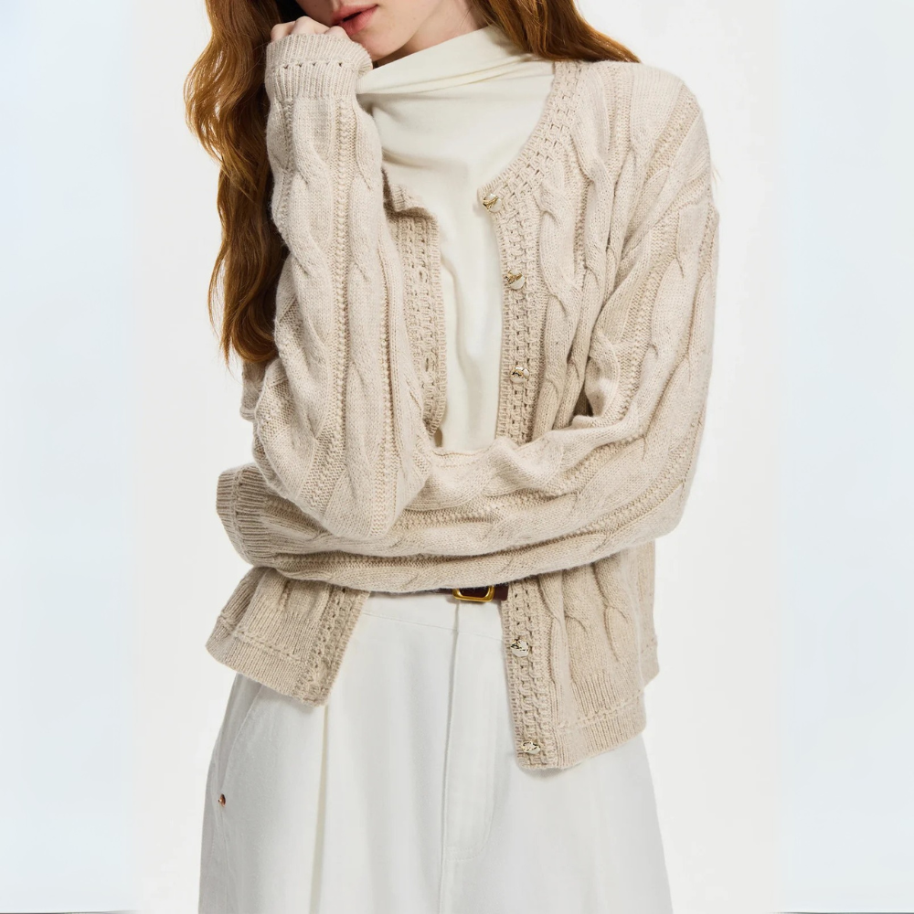 Classic cardigan women with cable pattern