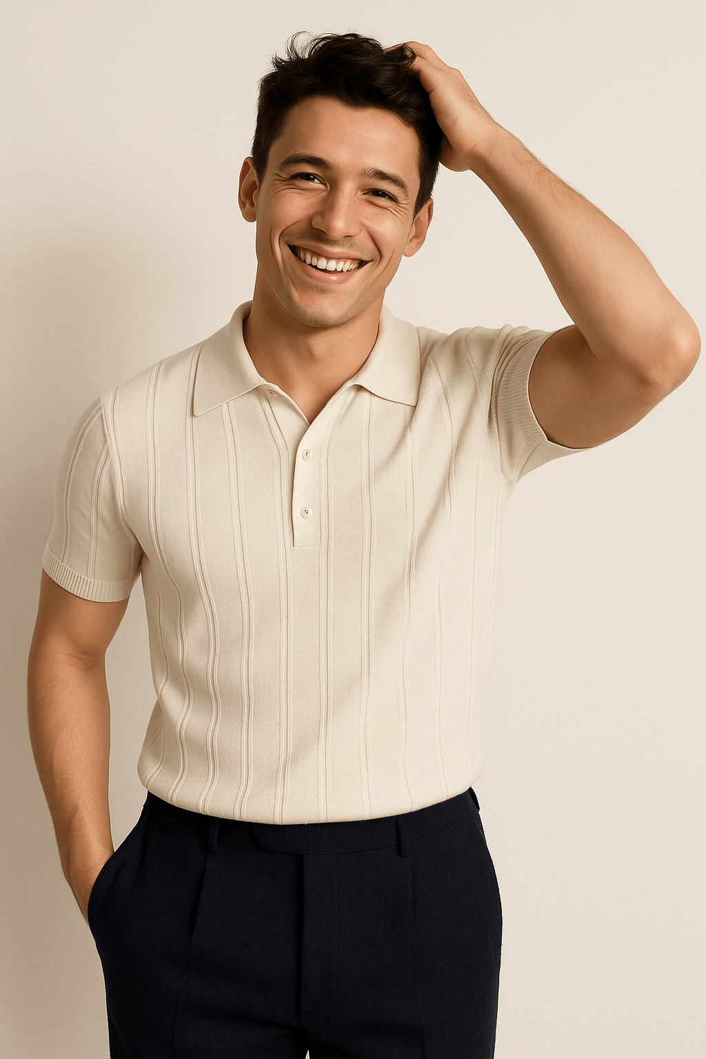 Kurzarm Strickpoloshirt mit klassischem Kragen und elastischem Material