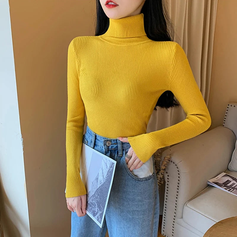 Langärmliger Strickpullover Damen mit Stehkragen