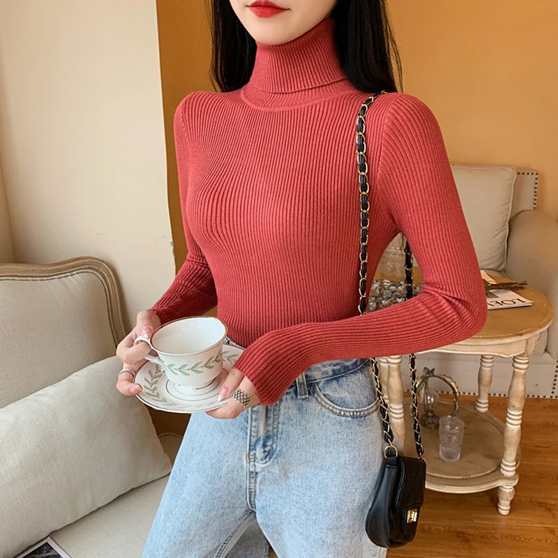 Langärmliger Strickpullover Damen mit Stehkragen