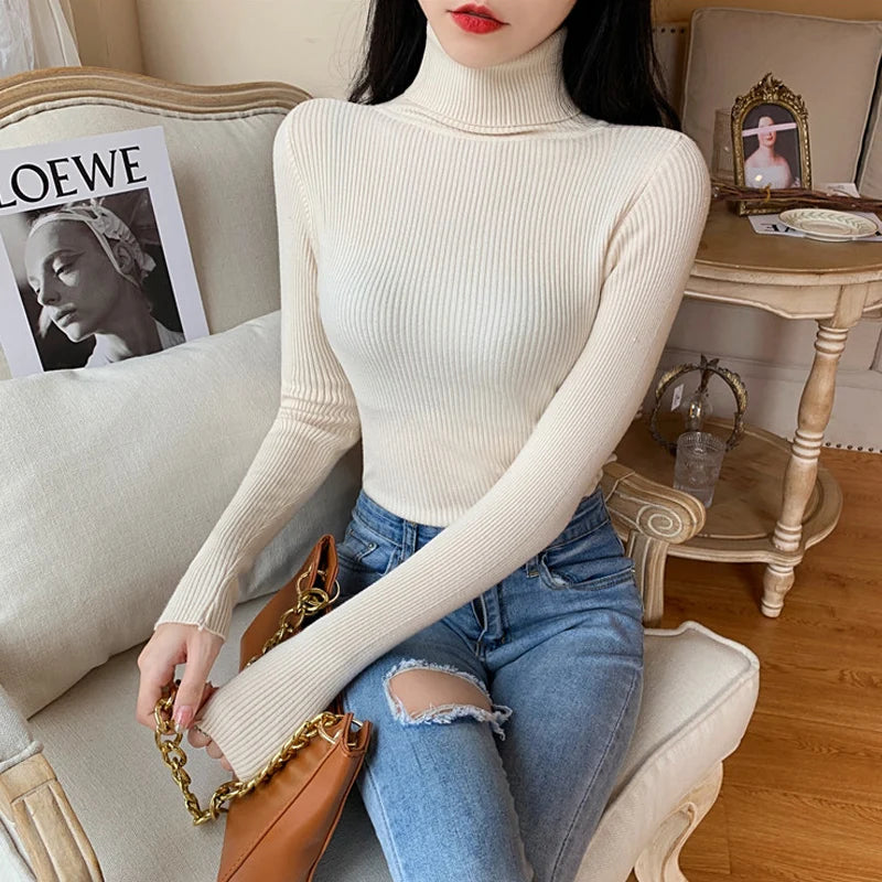 Langärmliger Strickpullover Damen mit Stehkragen