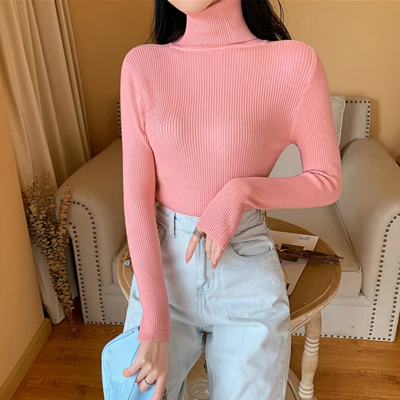 Langärmliger Strickpullover Damen mit Stehkragen