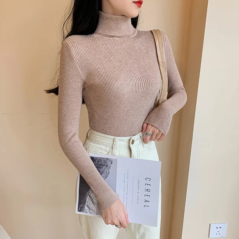 Langärmliger Strickpullover Damen mit Stehkragen