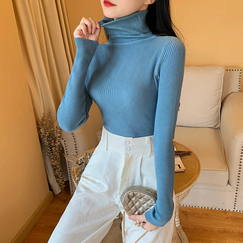Langärmliger Strickpullover Damen mit Stehkragen