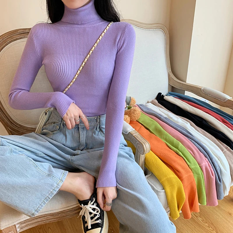 Langärmliger Strickpullover Damen mit Stehkragen