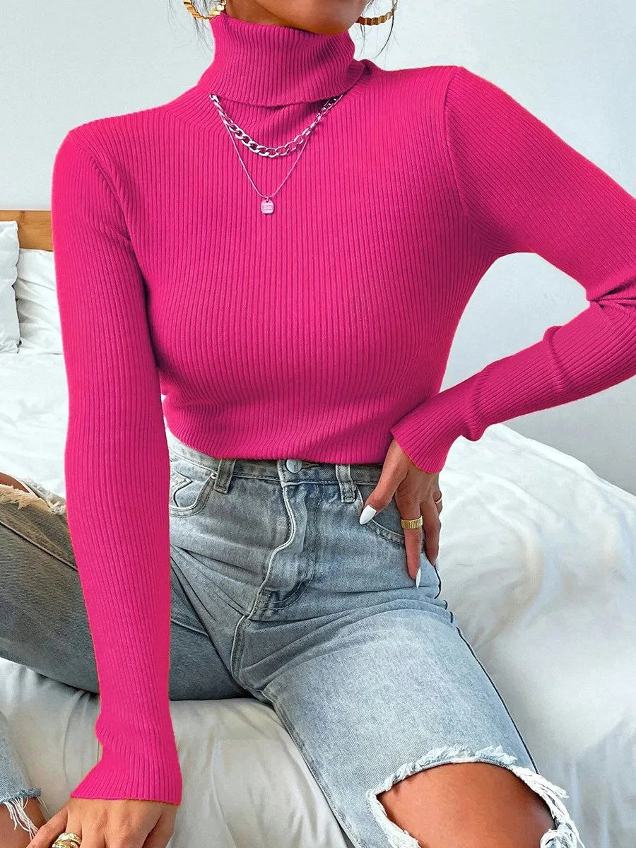 Langärmliger Strickpullover Damen mit Stehkragen