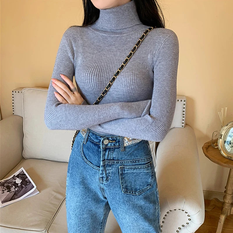 Langärmliger Strickpullover Damen mit Stehkragen