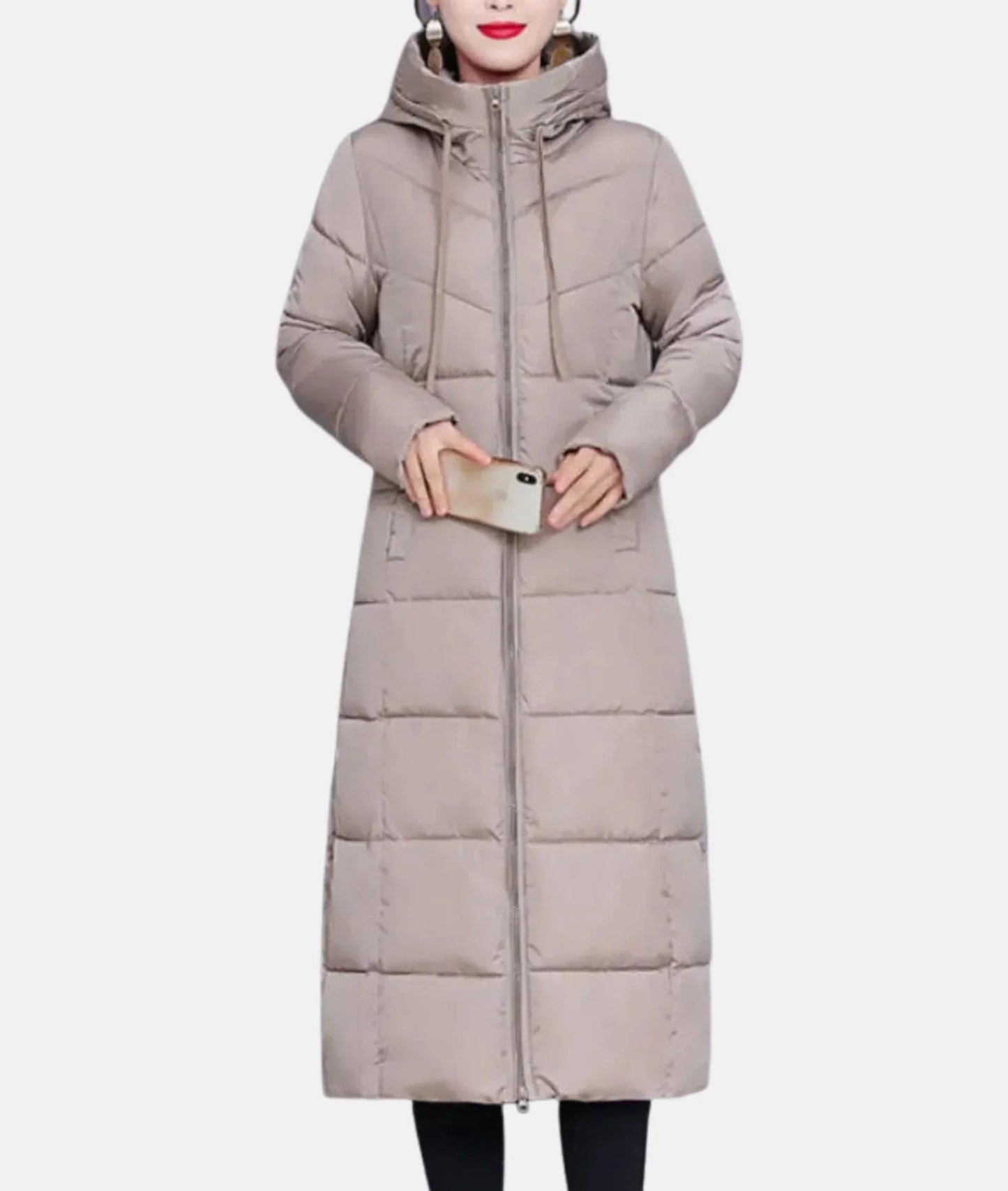Lange Damenwinterjacke mit Kapuze