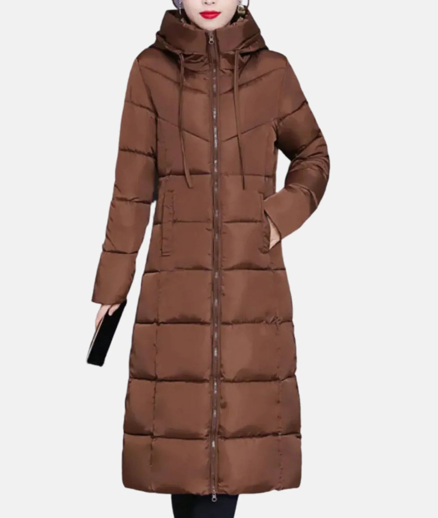 Lange Damenwinterjacke mit Kapuze