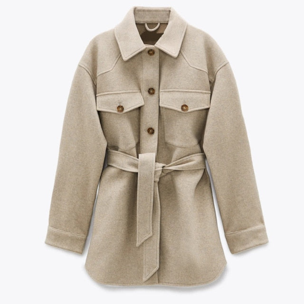 Long wool coat for women with adjustable belt