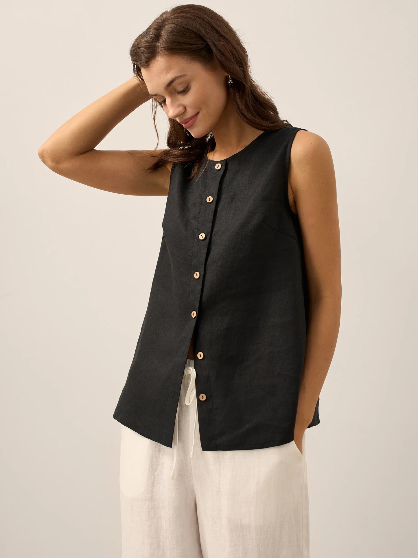 Leichte Damen Bluse aus Leinen mit Knöpfen