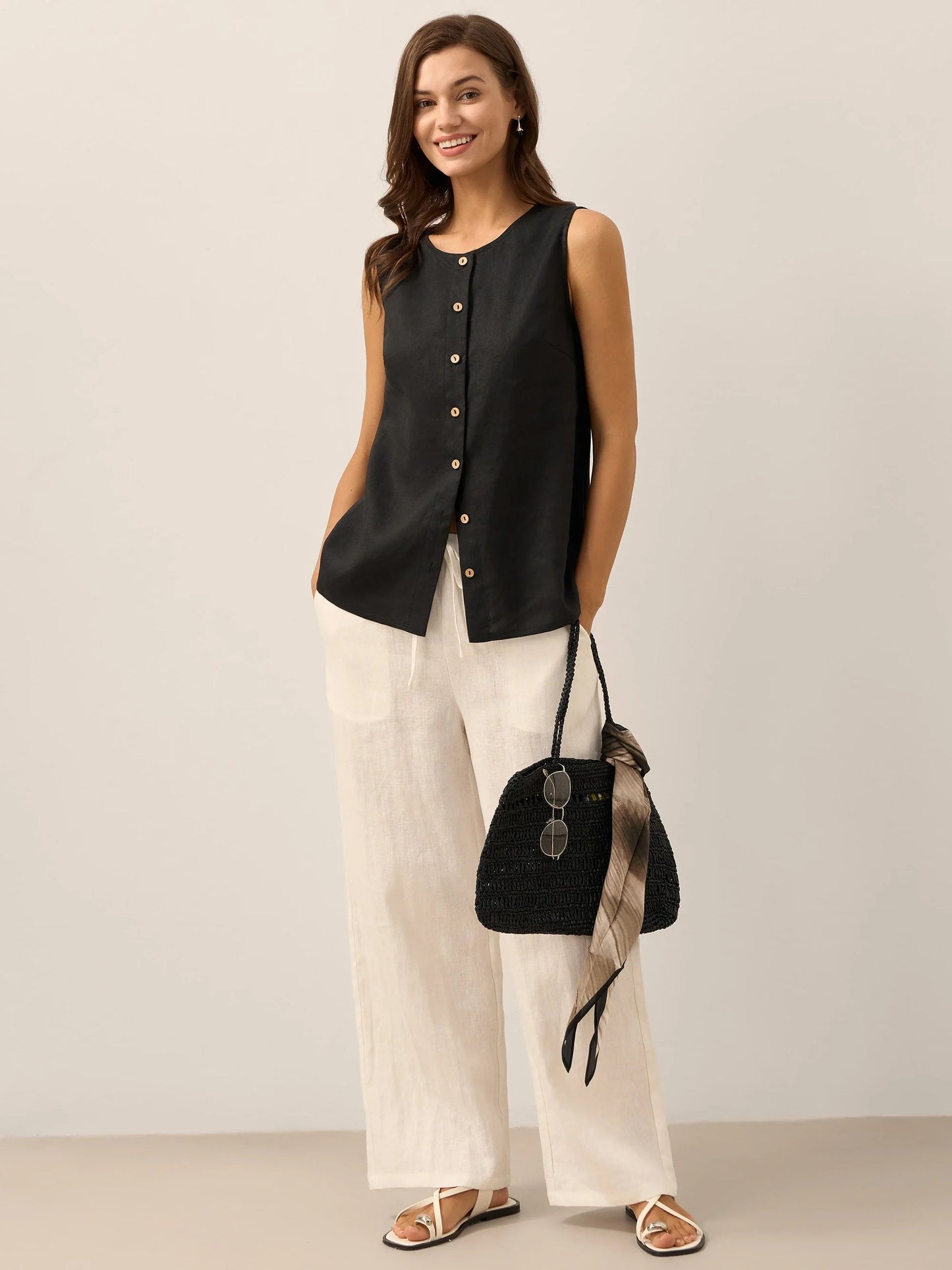Leichte Damen Bluse aus Leinen mit Knöpfen